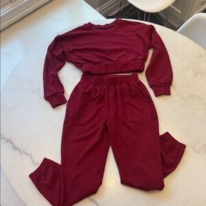 LIKE NEW Burgundy textured lounge set. Elastic banded crop top